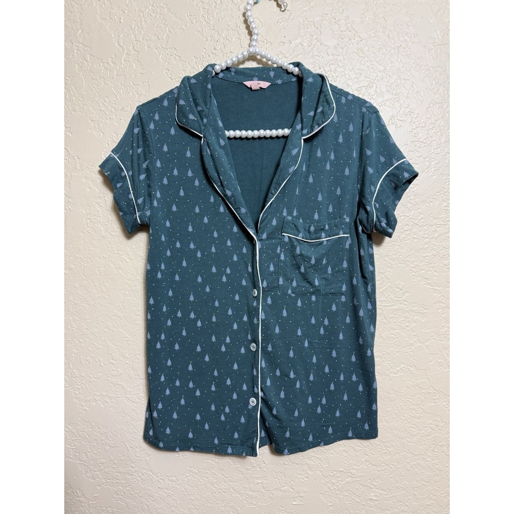 Eberjey Gisele Printed Tencel Model Short Sleeve TOP ONLY Evergreen Trees Sz XS